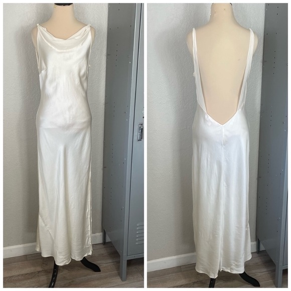 Vintage 90’s 100% Silk Slip Dress Silk Dress Cream White Cowl Prom Sheer - Picture 3 of 10